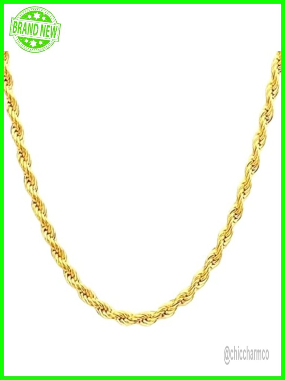 14K Solid Gold Diamond Cut Twisted Rope Chain Necklace Lobster Clasp 22"